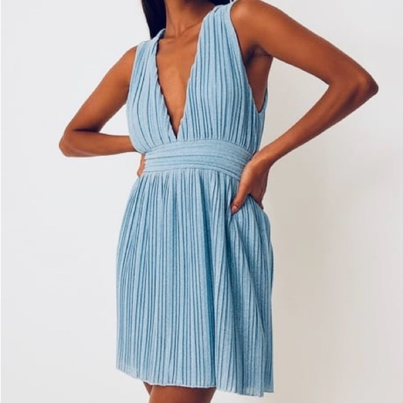 LULUS Ailey Gold and Teal Blue Skater Dress - Picture 3 of 15